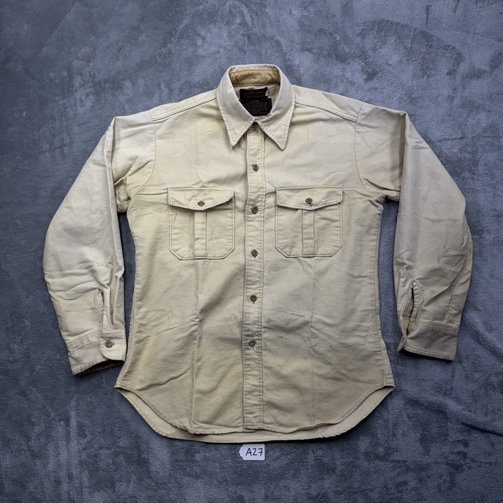 Vintage Eddie Bauer Faded Yellow Button Up Shirt Mens Medium Cotton